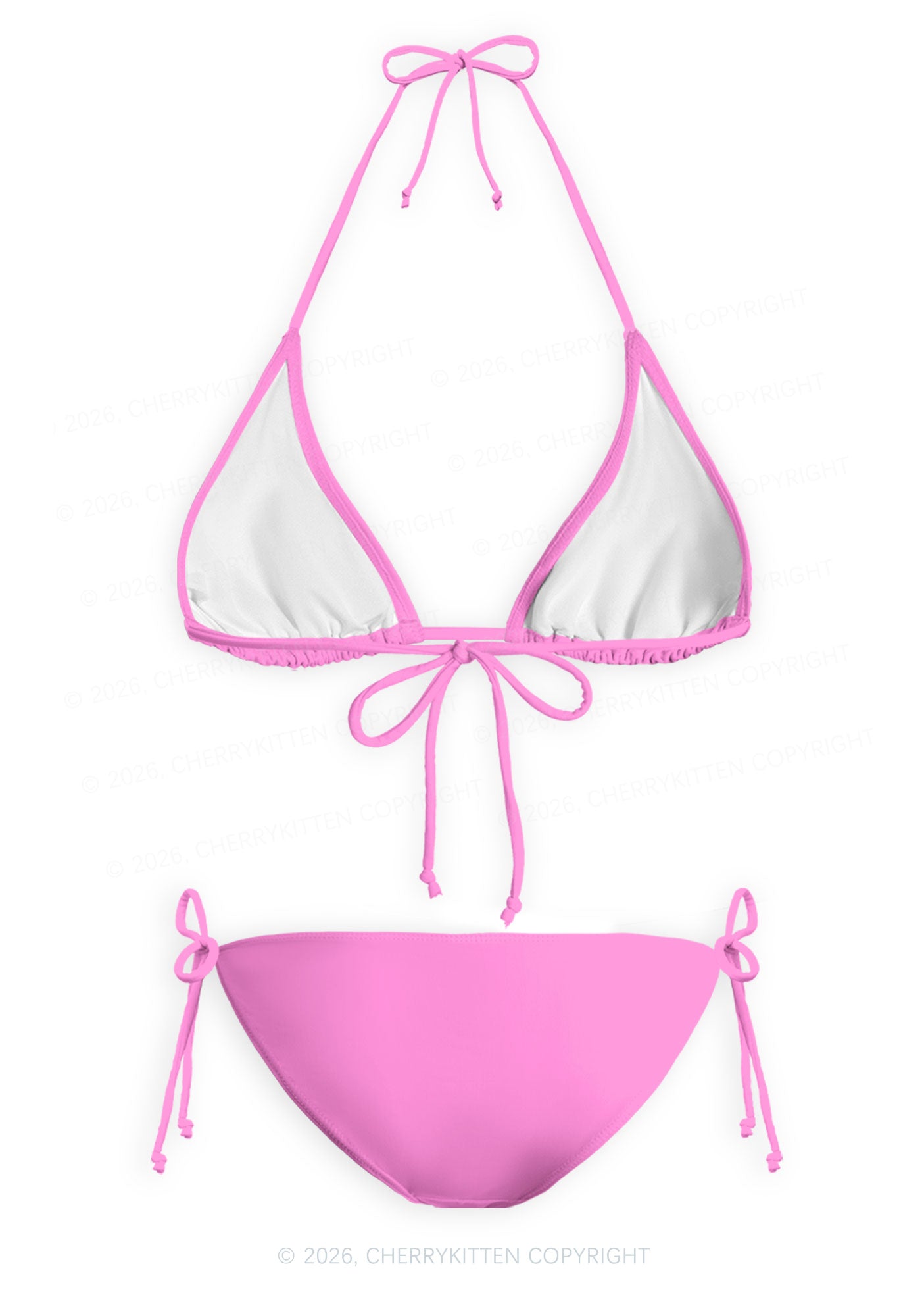 Light Pink Plain Y2K Print Bikini Set Cherrykitten