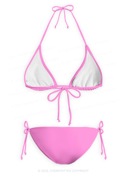Light Pink Plain Y2K Print Bikini Set Cherrykitten