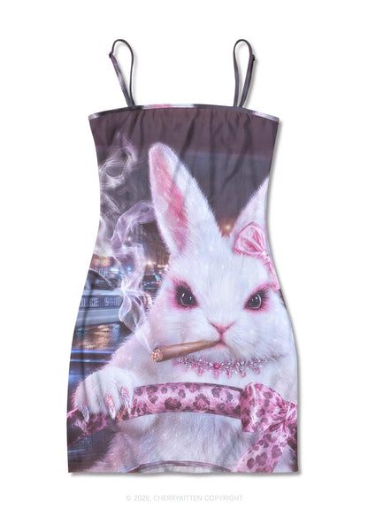 Smoking Bunny Driver Y2K Print Slip Dress Cherrykitten