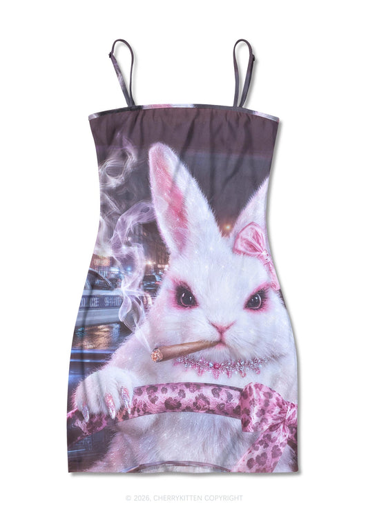 Smoking Bunny Driver Y2K Print Slip Dress Cherrykitten