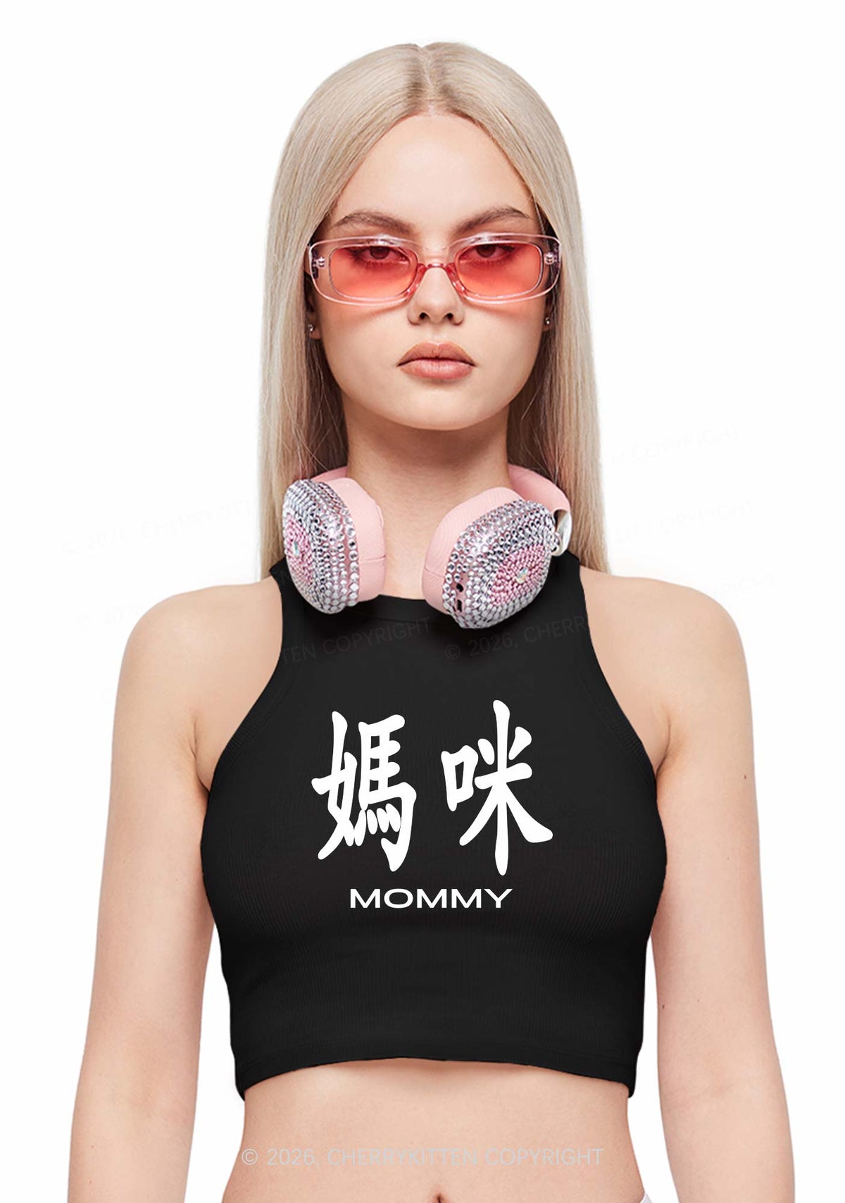 Mommy In Chinese Y2K Crop Tank Top Cherrykitten