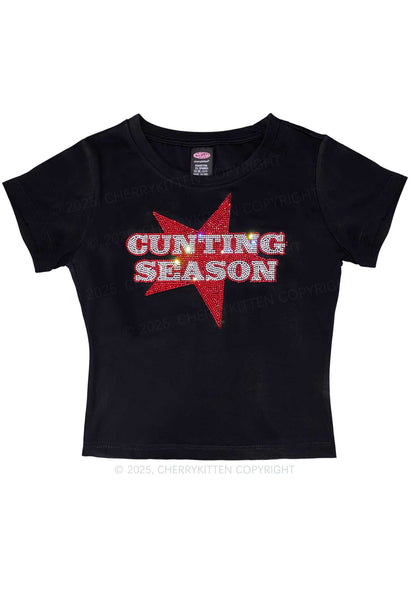 Rhinestone Cunting Season Y2K Baby Tee Cherrykitten