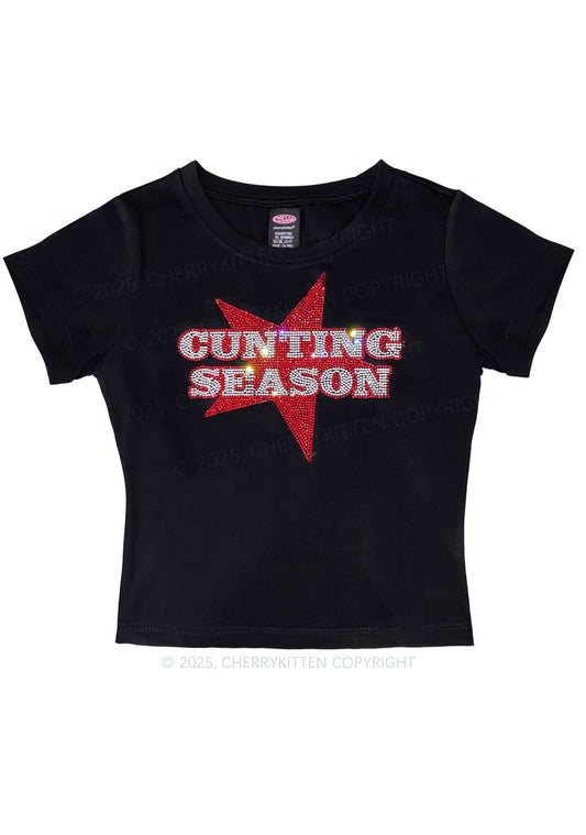 Rhinestone Cunting Season Y2K Baby Tee Cherrykitten