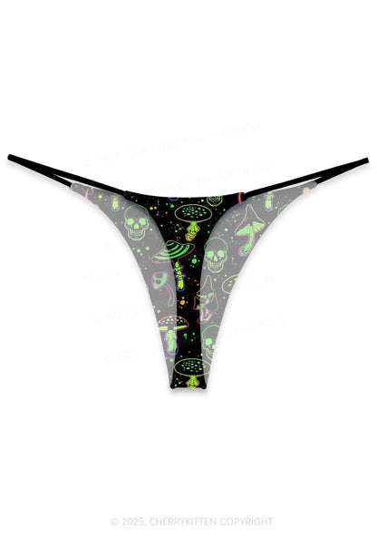 Neon Skull Mushroom Y2K Print Bikini String Thong Cherrykitten