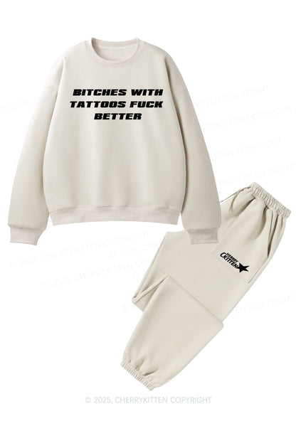 Bxxches With Tattoos Fxxk Better Y2K Fleece Sweatshirts Set Cherrykitten