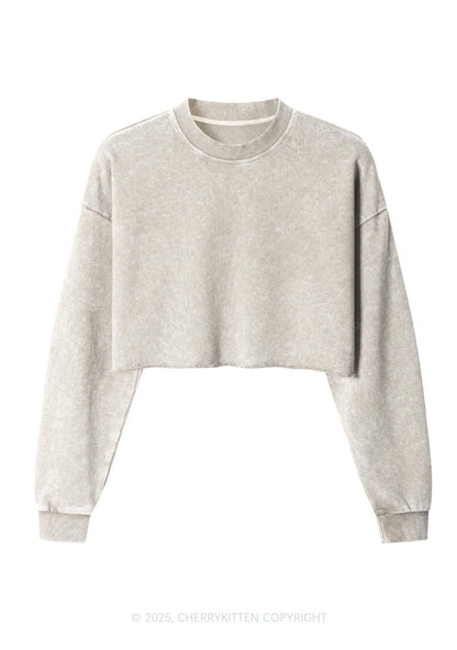 Plain Y2K Crop Washed Sweatshirts Cherrykitten