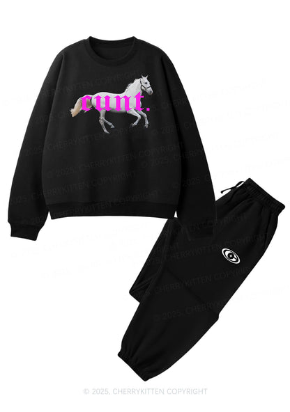 Cxxt Horse Y2K Fleece Sweatshirts Set Cherrykitten