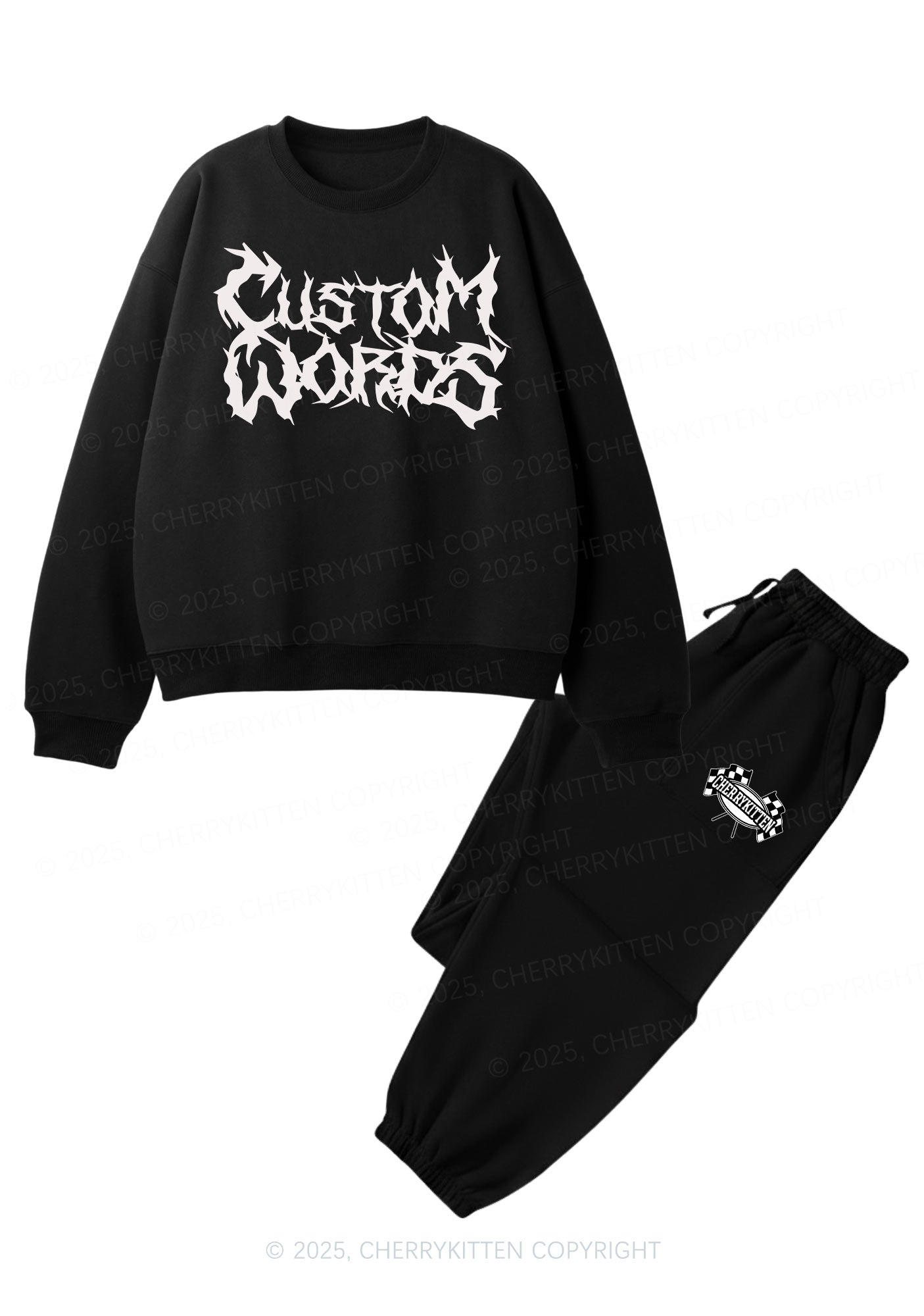 Custom Text Punk Font Y2K Fleece Sweatshirts Set Cherrykitten