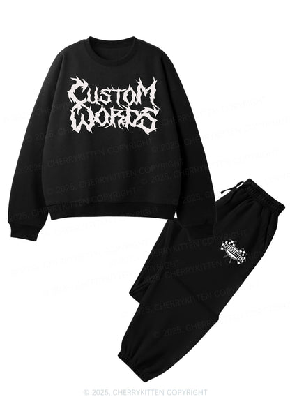 Custom Text Punk Font Y2K Fleece Sweatshirts Set Cherrykitten