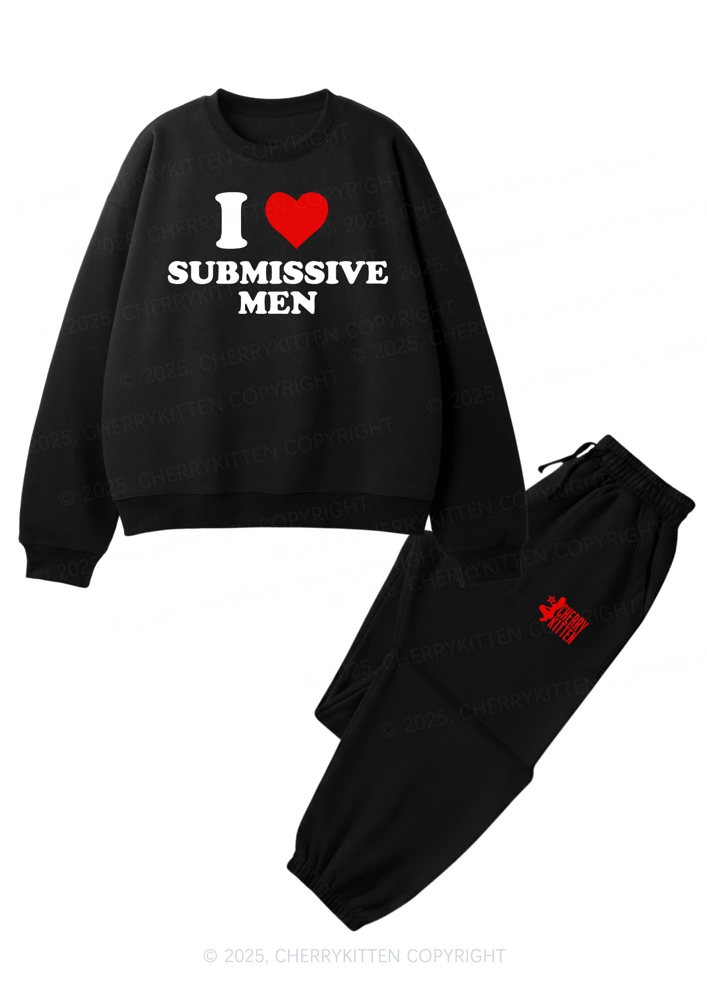 I Love S Men Y2K Fleece Sweatshirts Set Cherrykitten