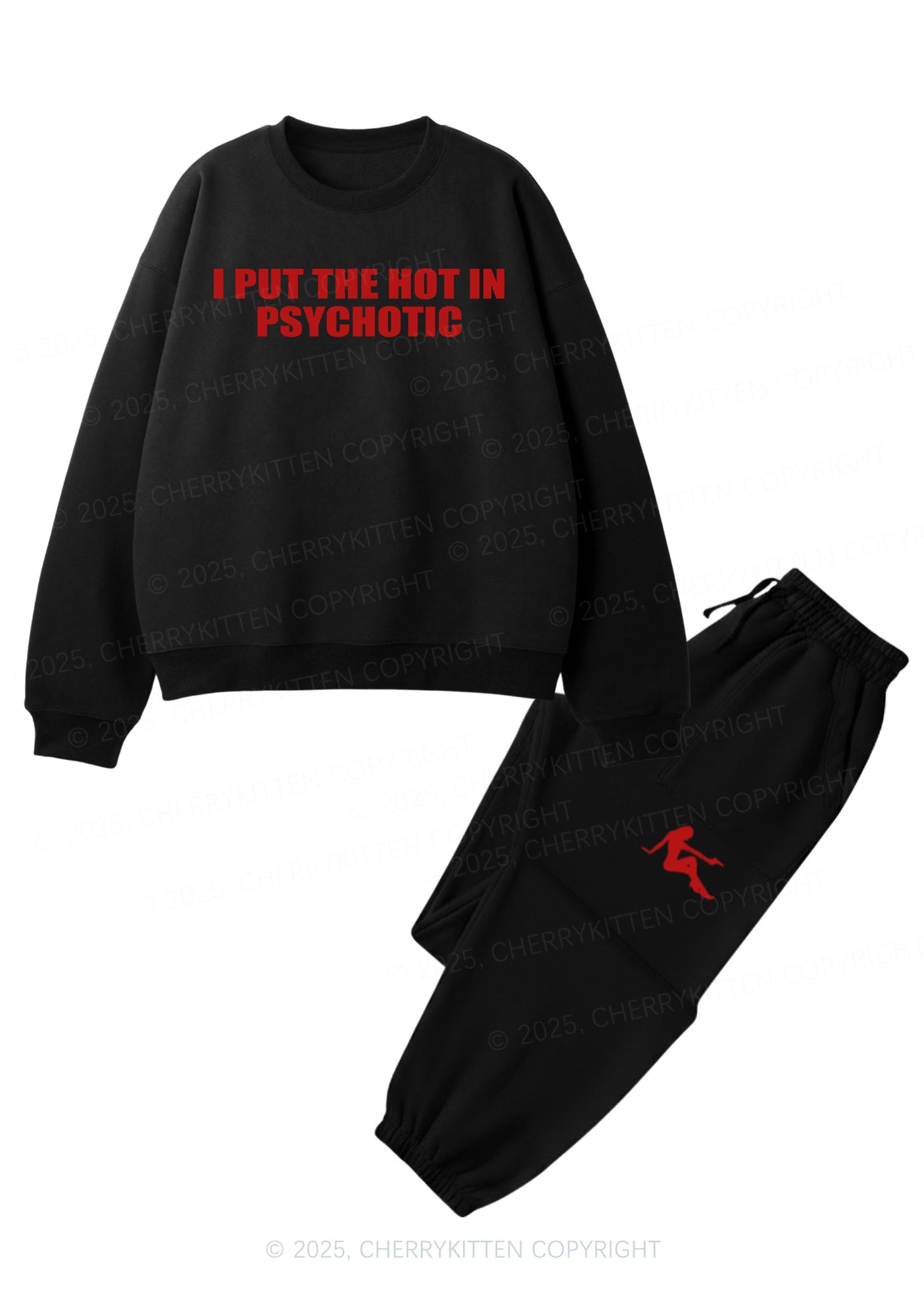 I Put The Hot In Psychotic Y2K Fleece Sweatshirts Set Cherrykitten