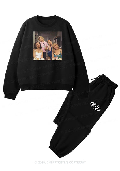 Girl Puzzled Y2K Fleece Sweatshirts Set Cherrykitten