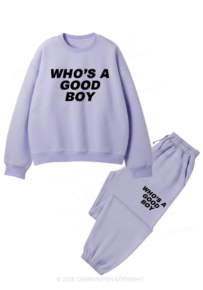 Whos A Good Boy Y2K Fleece Sweatshirts Set Cherrykitten