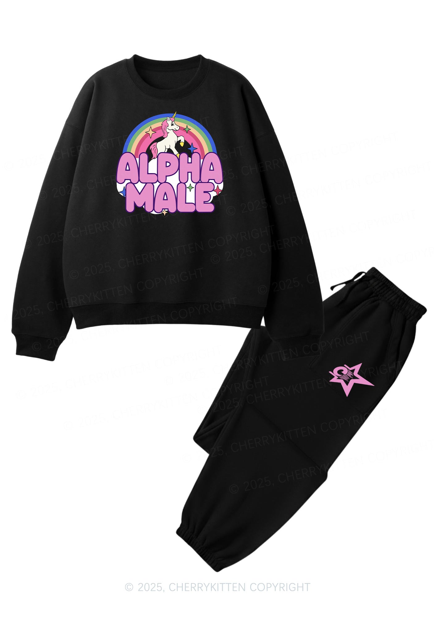 Rainbow Unicorn Alpha Male Y2K Fleece Sweatshirts Set Cherrykitten