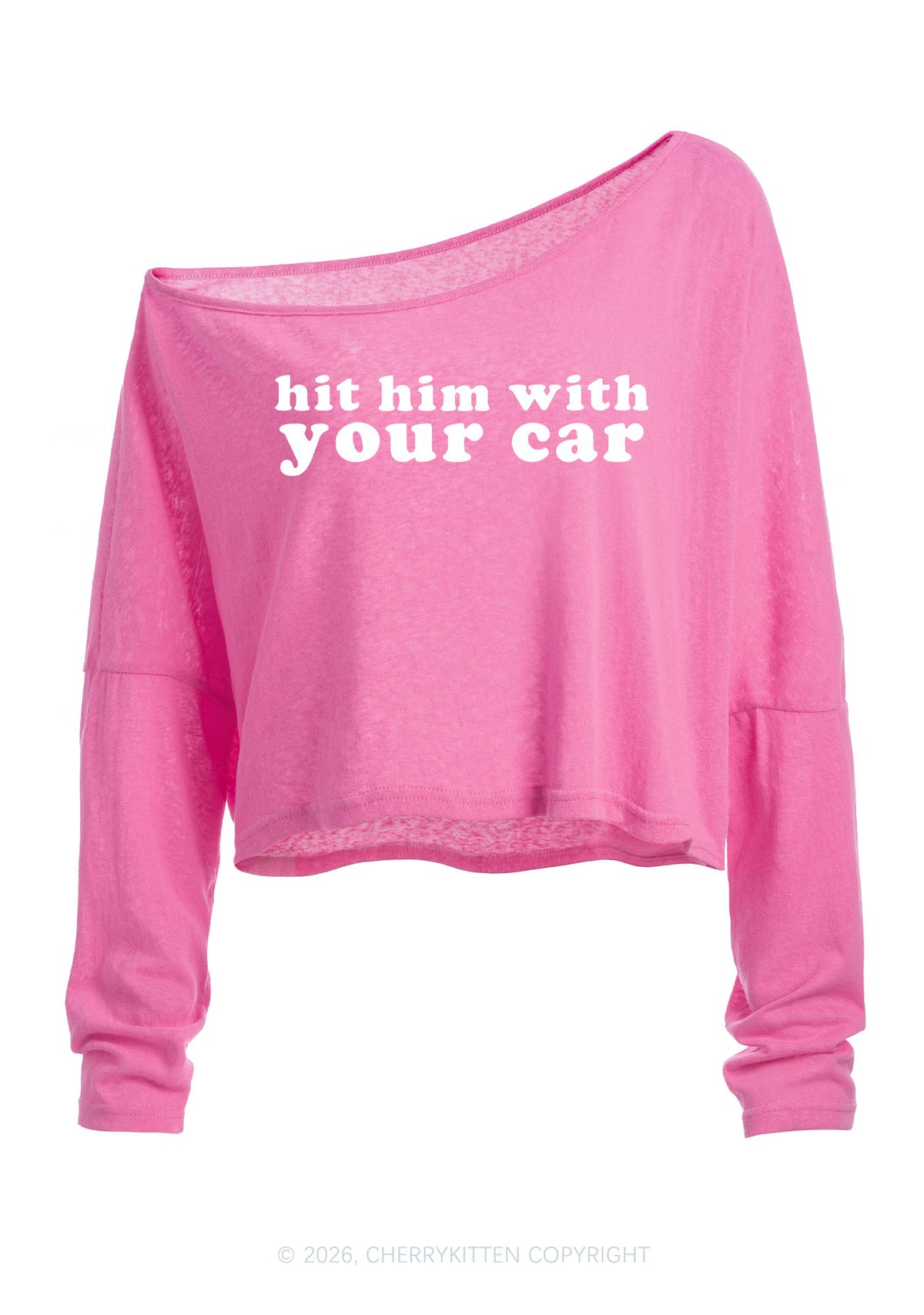 Hit Him Y2K Off Shoulder Long Sleeve Crop Top Cherrykitten