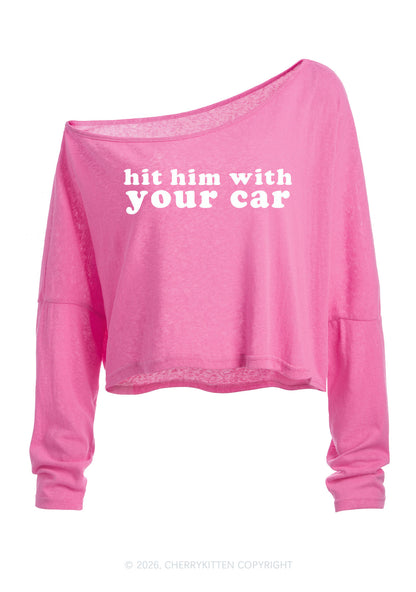 Hit Him Y2K Off Shoulder Long Sleeve Crop Top Cherrykitten