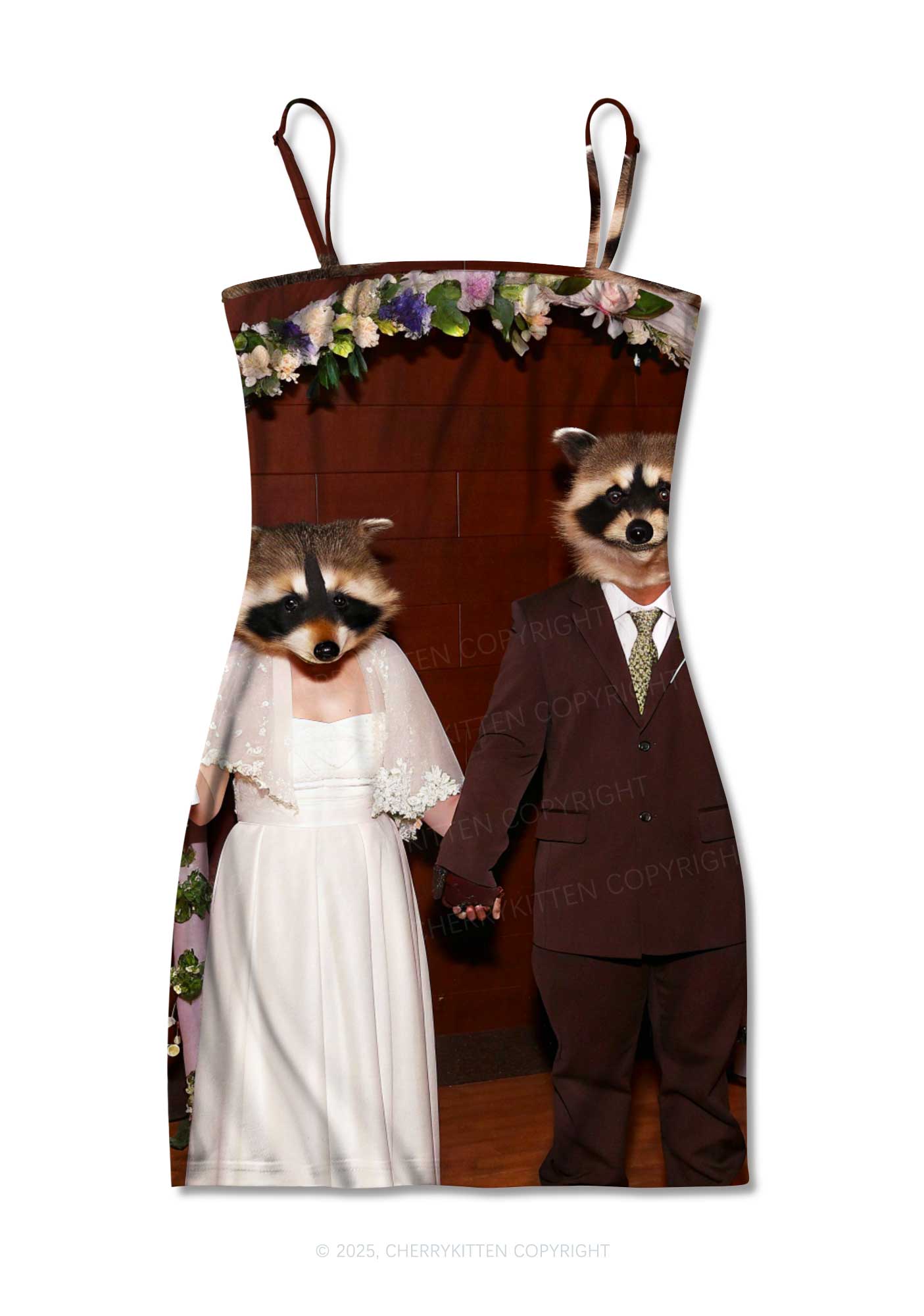 Raccoon Bride Groom Valentine's Day Y2K Print Slip Dress Cherrykitten