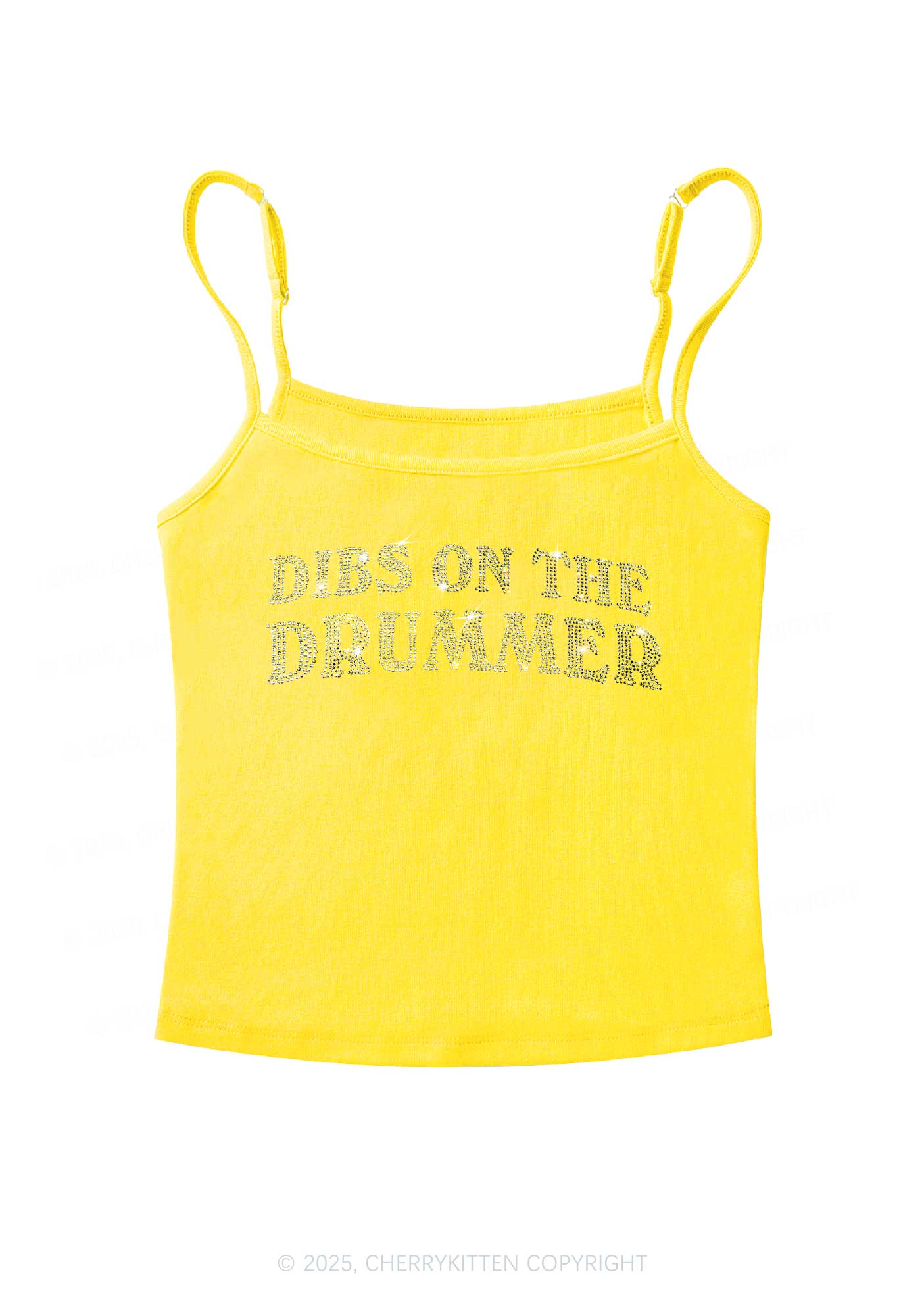 Rhinestone Dibs On The Drummer Y2K Spaghetti Strap Cami Cherrykitten