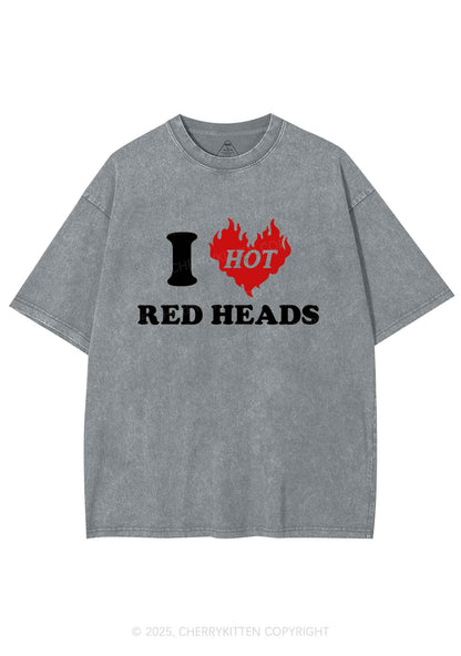 I Love Hot Red Heads Y2K Shirts Washed Tee Cherrykitten