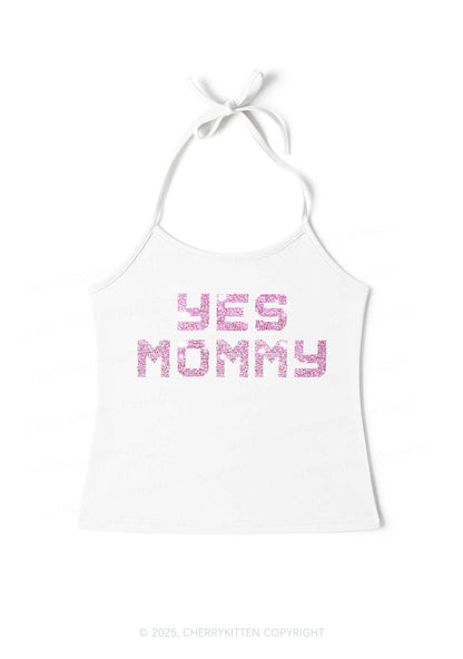 Rhinestone Yes Mommy Y2K Halter Neck Cami Cherrykitten