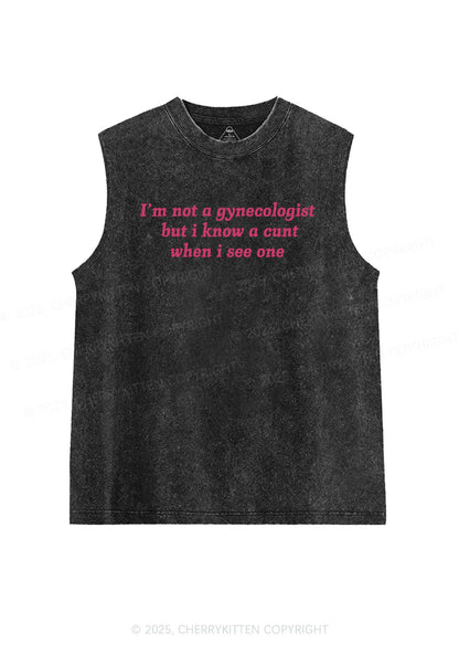 Im Not Gynecologist Y2K Washed Muscle Tank Cherrykitten
