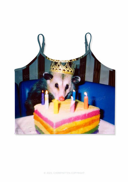 Birthday Possum Y2K Print Cami Crop Top Cherrykitten