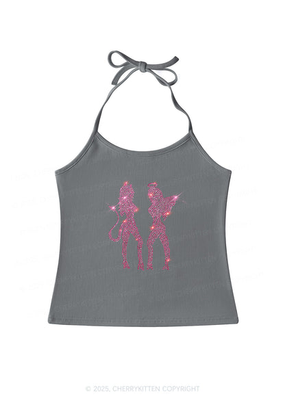Rhinestone Dancing Girls Y2K Halter Neck Cami Cherrykitten