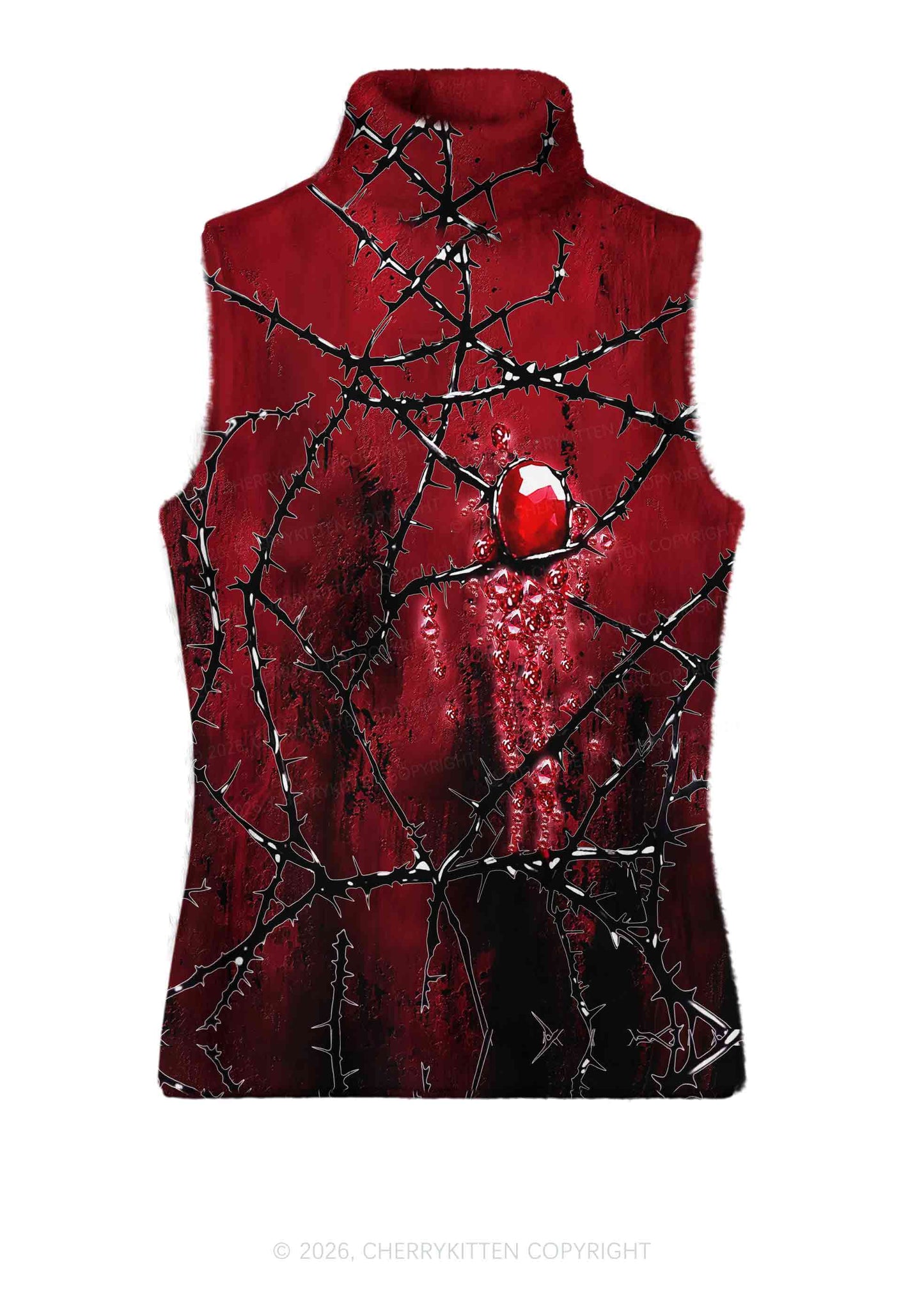Thorned Ruby Y2K Knit Turtleneck Tank Top Cherrykitten