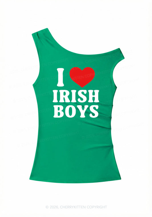 I Love Irish Boys St Patricks Y2K Off Shoulder Tank Top Cherrykitten