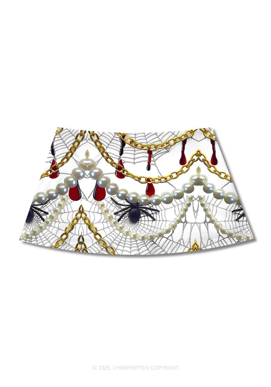 Jewelry Spider Web Y2K Print Mini Skirt Cherrykitten