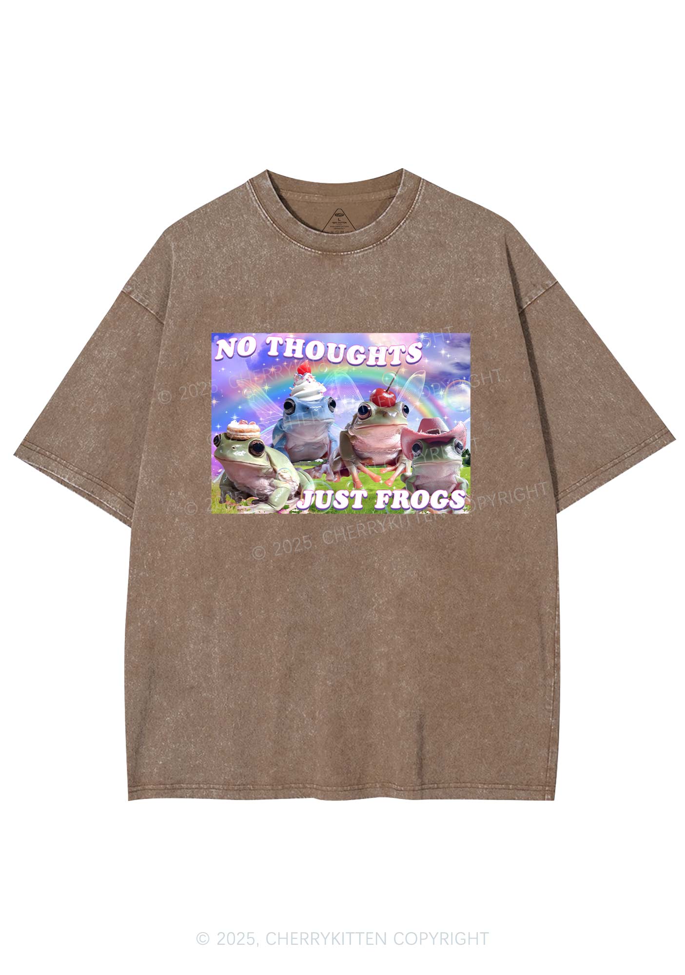 No Thoughts Just Frogs Y2K Shirts Washed Tee Cherrykitten