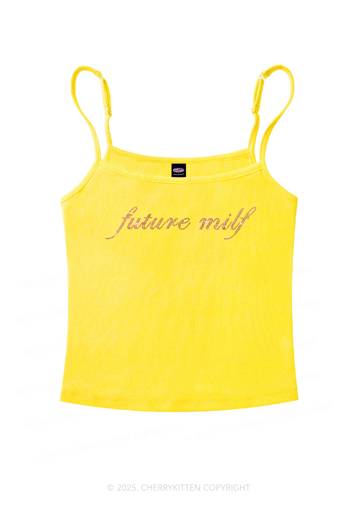 Rhinestone Pink Future Mxxf Y2K Spaghetti Strap Cami Cherrykitten