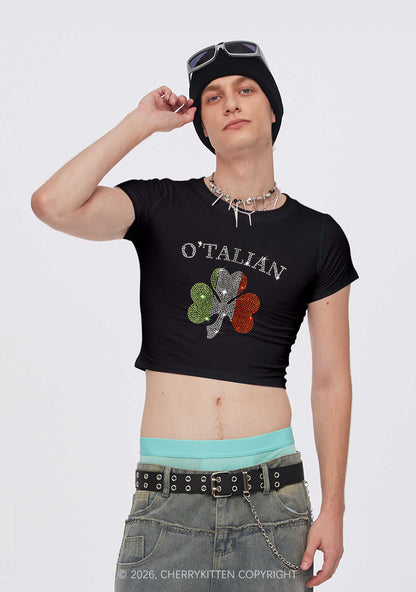Rhinestone Otalian St Patricks Y2K Baby Tee Cherrykitten