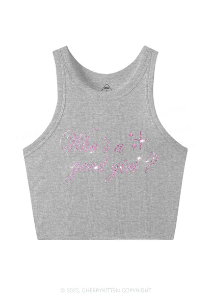 Rhinestone Whos A Good Girl Y2K Crop Tank Top Cherrykitten