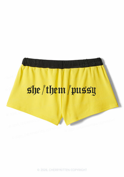 She Them Puxxy Pride Y2K Drawstring Mini Shorts Cherrykitten