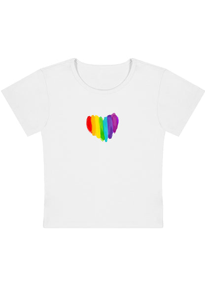 Rainbow Color Heart Shape Y2K Baby Tee