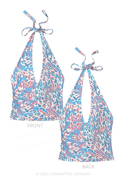 Trans Leopard Pride Y2K Print Halter Deep V Neck Cami Cherrykitten