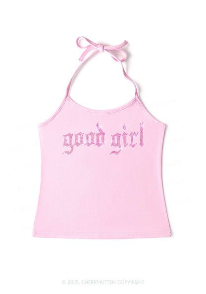 Rhinestone Good Girl Y2K Halter Neck Cami Cherrykitten