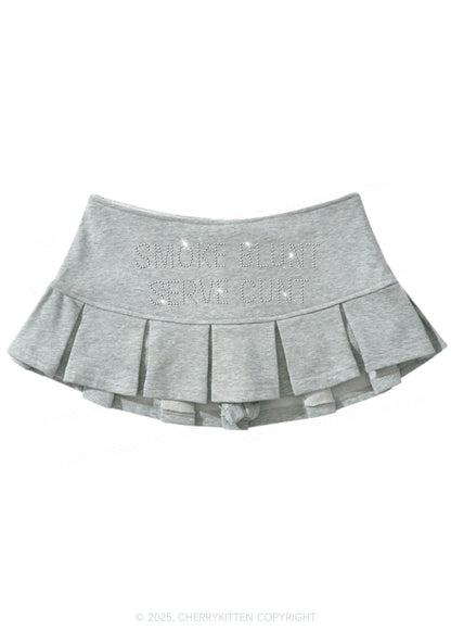 Rhinestone Smoke Blunt Y2K Mini Pleated Skirts Cherrykitten