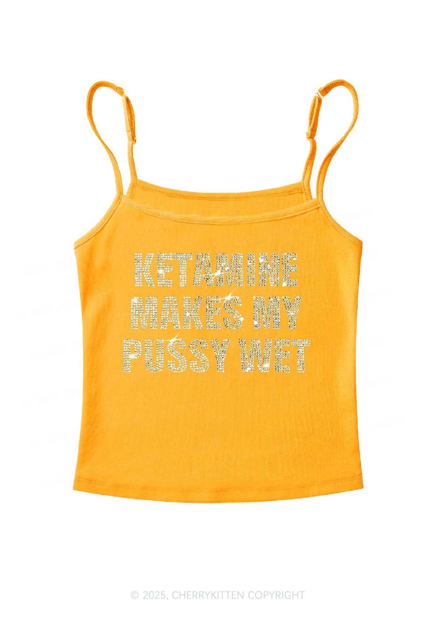 Rhinestone K Makes My Puxxy Wet Y2K Spaghetti Strap Cami Cherrykitten