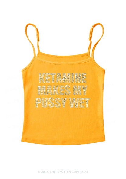 Rhinestone K Makes My Puxxy Wet Y2K Spaghetti Strap Cami Cherrykitten