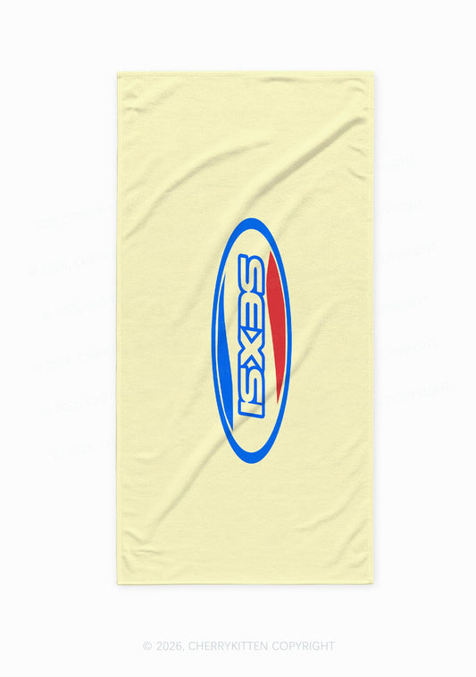 Pale Yellow Sexsi Y2K Beach Towel Cherrykitten