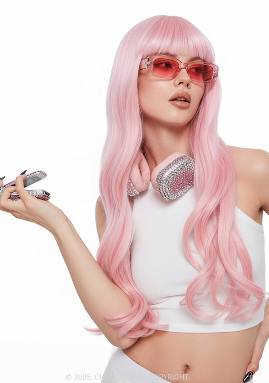 Pink Long Curly Hair Y2K Wigs Cherrykitten