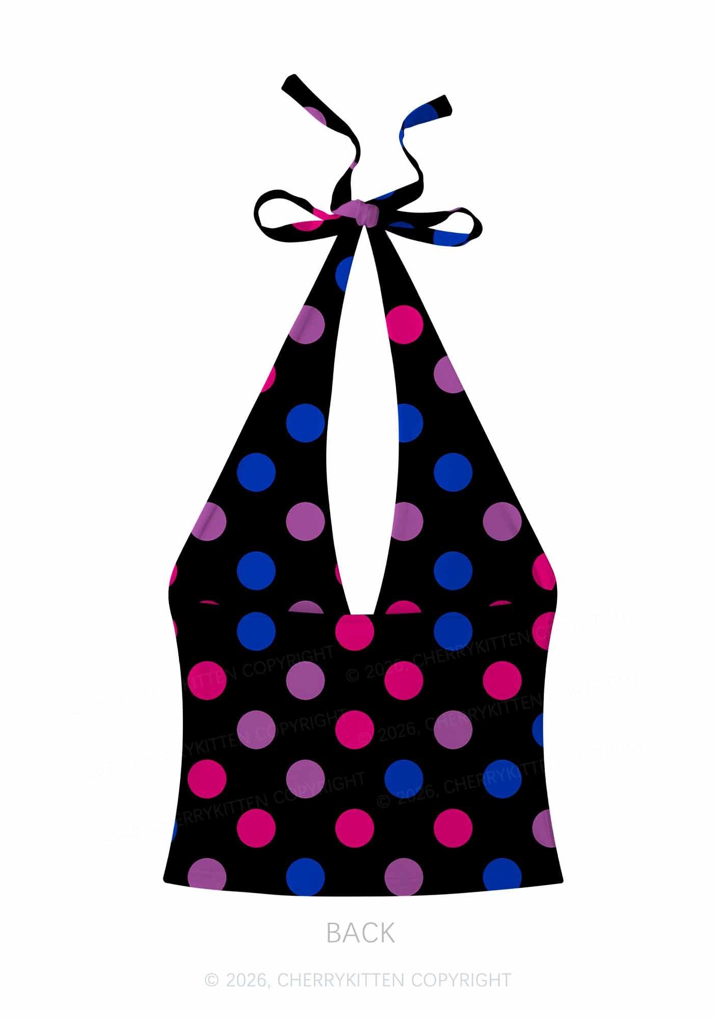 Bisexual Dots On Black Pride Y2K Print Halter Deep V Neck Cami Cherrykitten