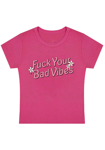 Curvy Fxxk Your Bad Vibes Flowers Stars Baby Tee