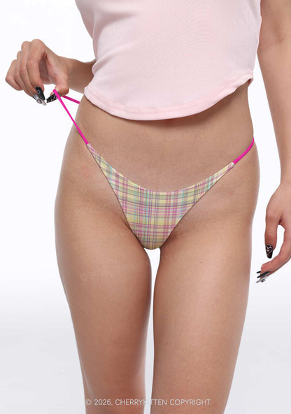 Pink Yellow Plaid Y2K Print Bikini String Thong Cherrykitten