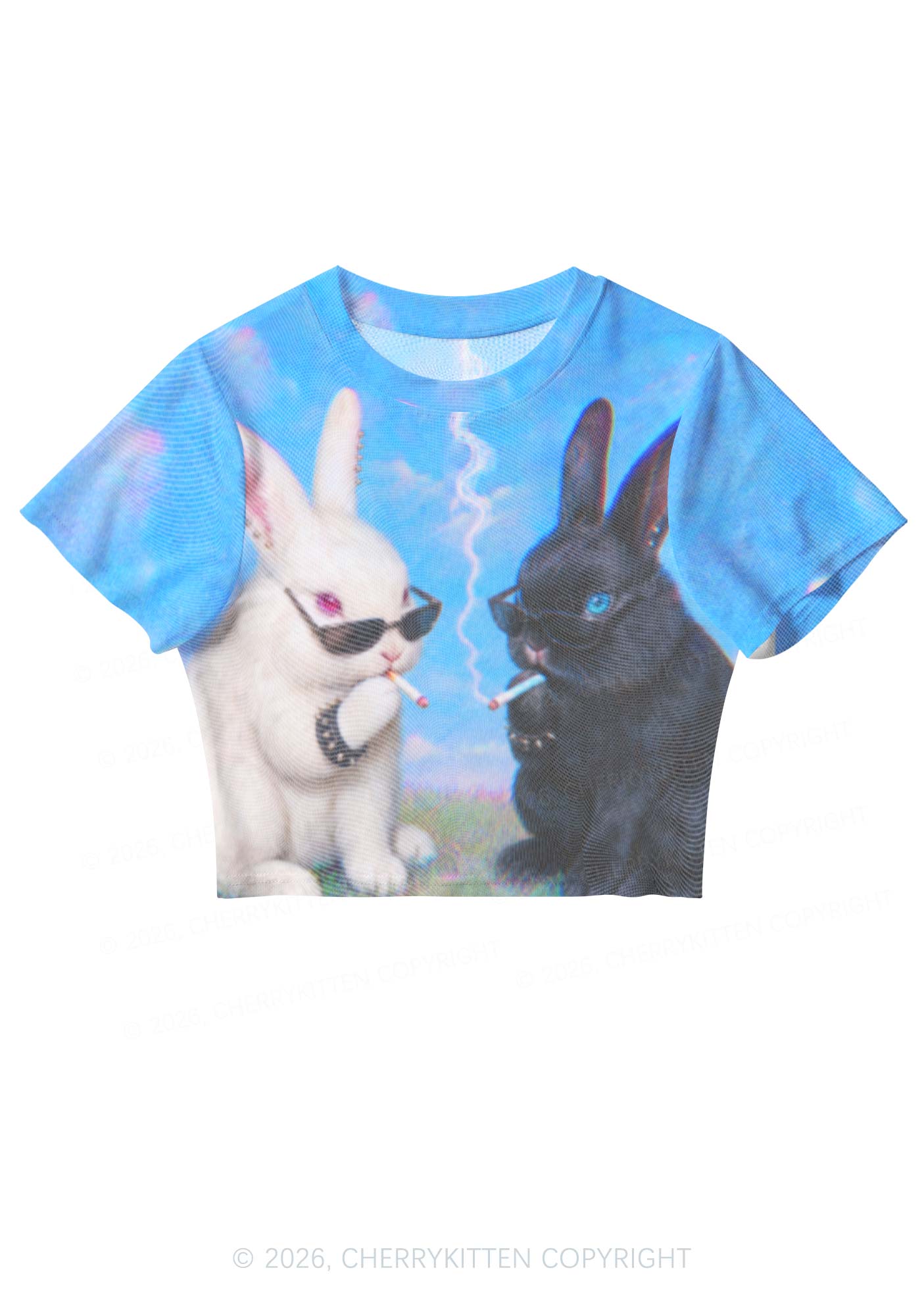 Smoking Punk Bunny Y2K Mesh Crop Top Cherrykitten