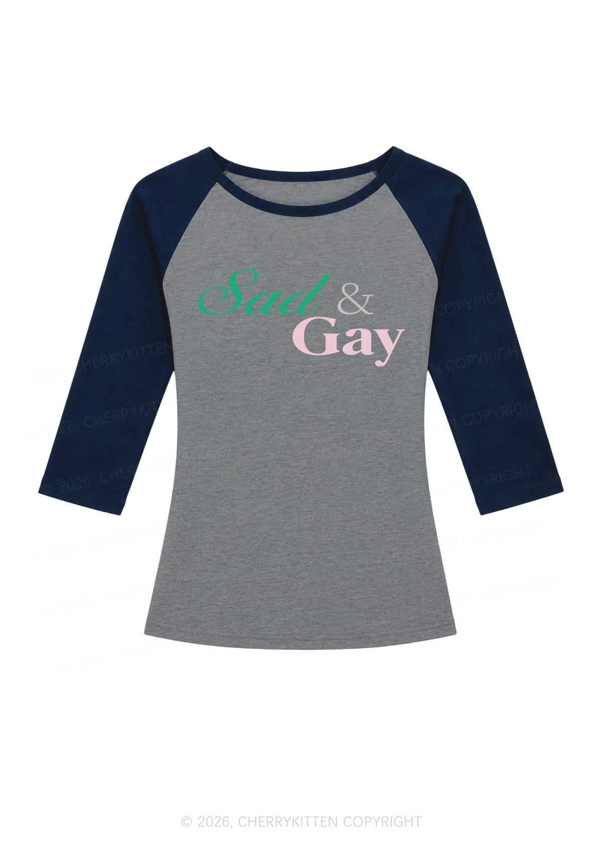 Sad Gay Pride Y2K Raglan Sleeve Crop Top Cherrykitten
