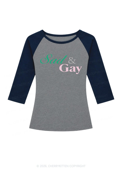 Sad Gay Pride Y2K Raglan Sleeve Crop Top Cherrykitten