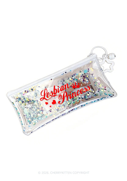 Lesbian Princess Pride Y2K Quicksand Transparent Pencil Pouch Cherrykitten